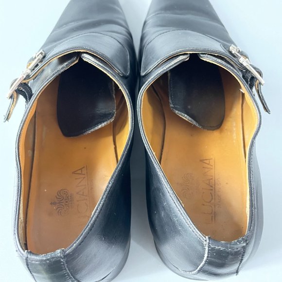 LUCIANA MEN'S BLACK DOUBLE BUCKLE DRESS SHOES, SIZE 42 - Picture 10 of 14